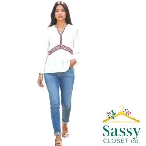 FABALLEY White Georgette Lace Blouse M NWT Embroidered Boho Peasant TOP03793B